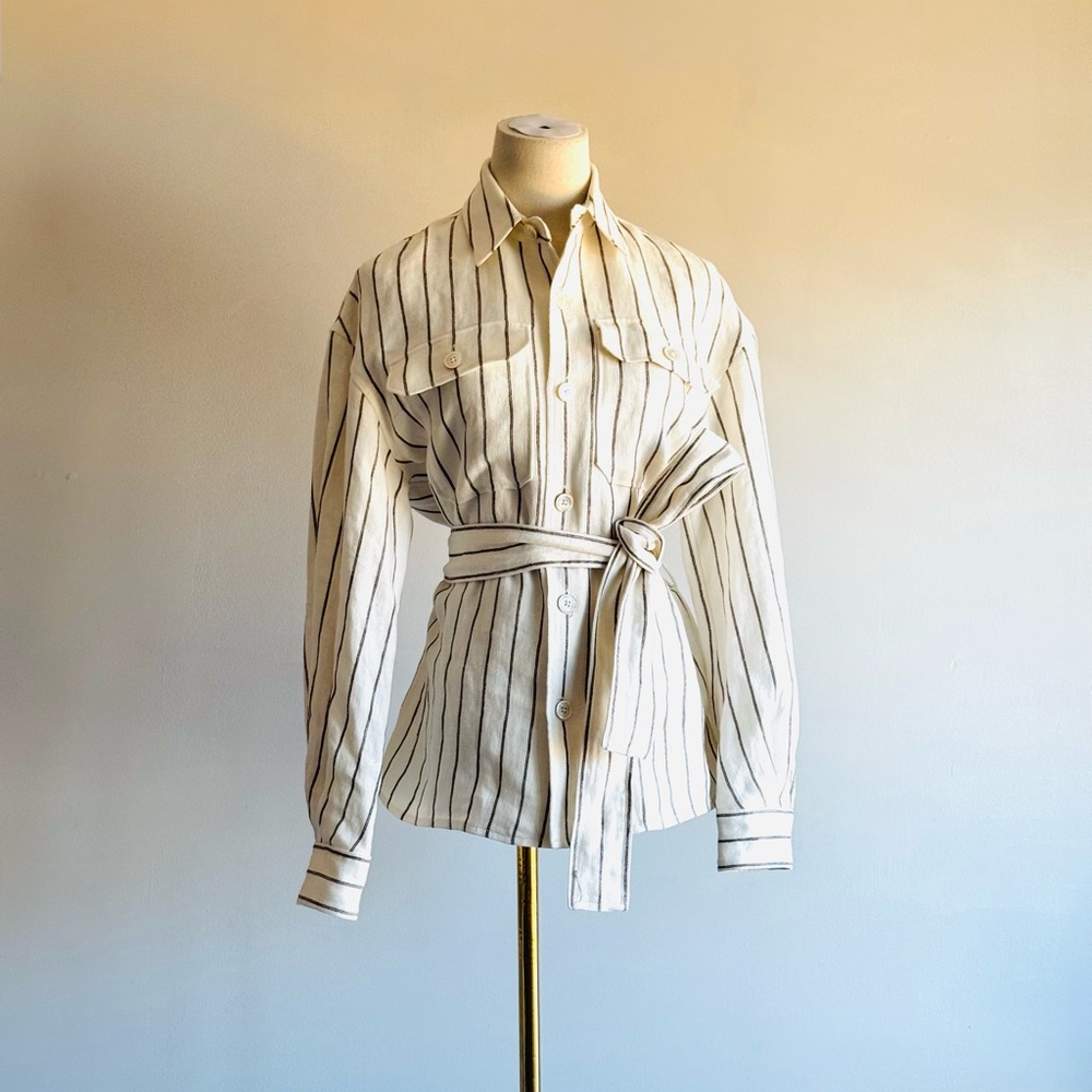 Polo Ralph Lauren linen Belted Striped Utility Shirt